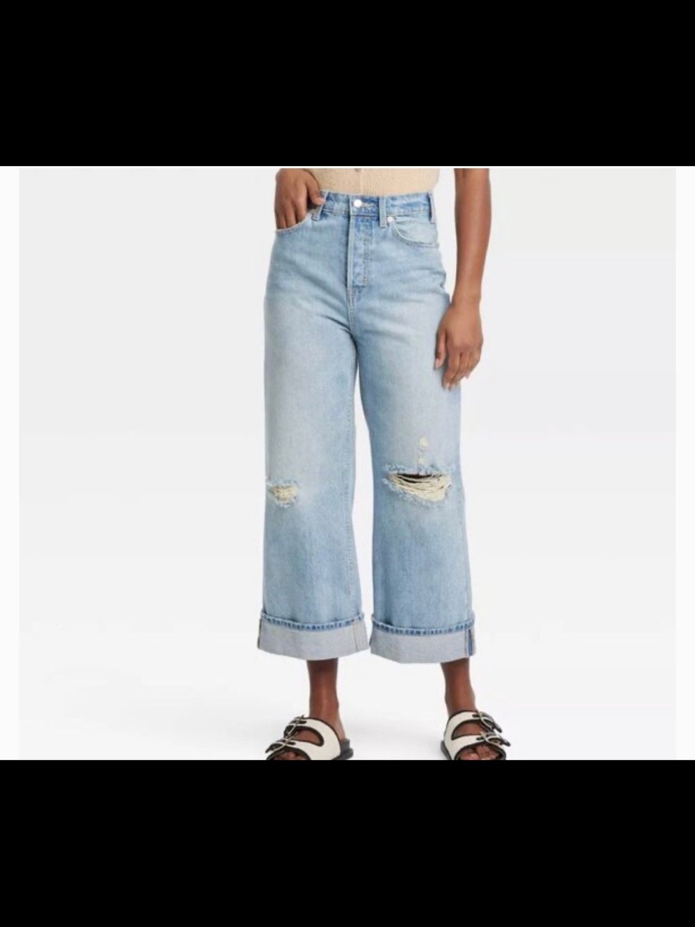 Universal Thread Light Blue High-Rise Cropped Wide-Leg Ripped Jeans